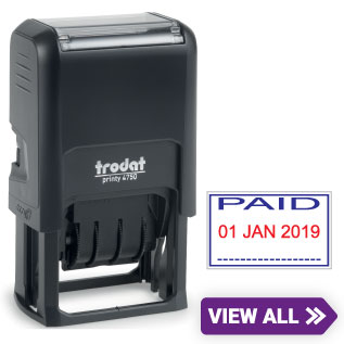 Trodat 4750 stock date stamps, choose from a wide variety of every day phrases to help your business needs.