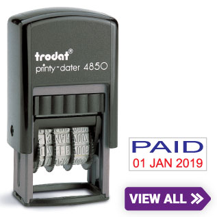 Trodat 4850 stock date stamps, choose from a wide variety of every day phrases to help your business needs.