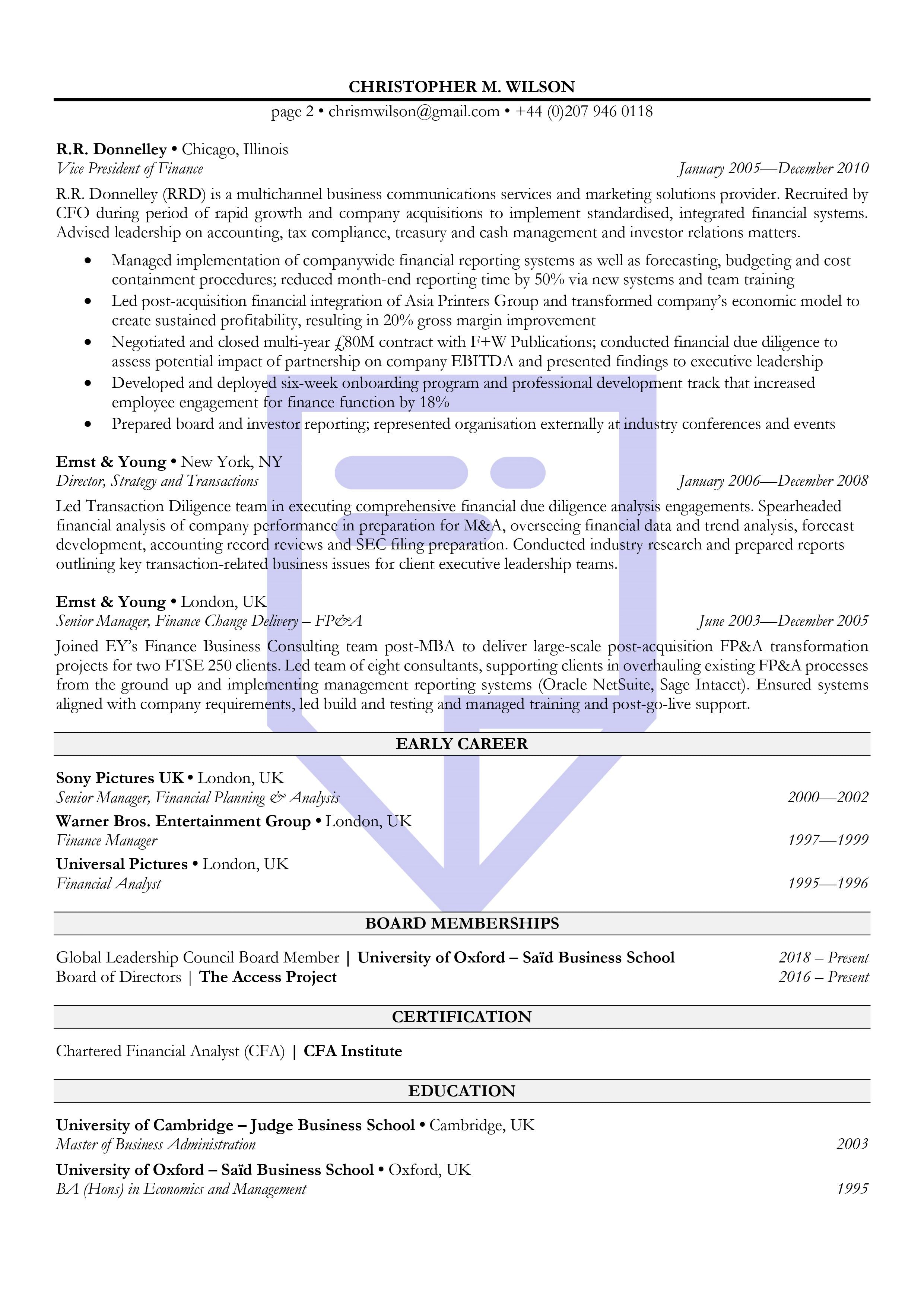 CFO CV Example UK