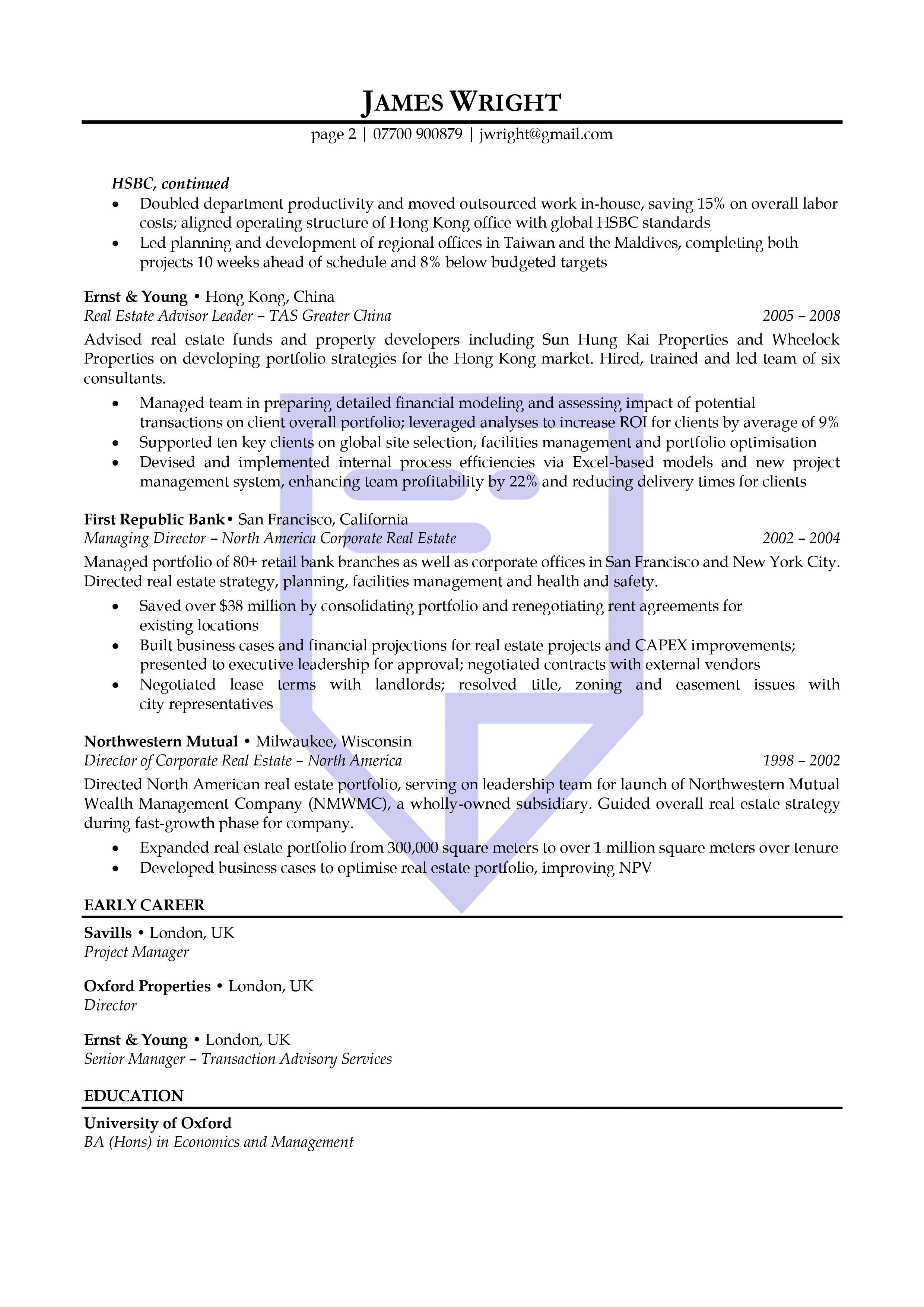 Real Estate CV Sample: Executive, Director, Manager, Broker