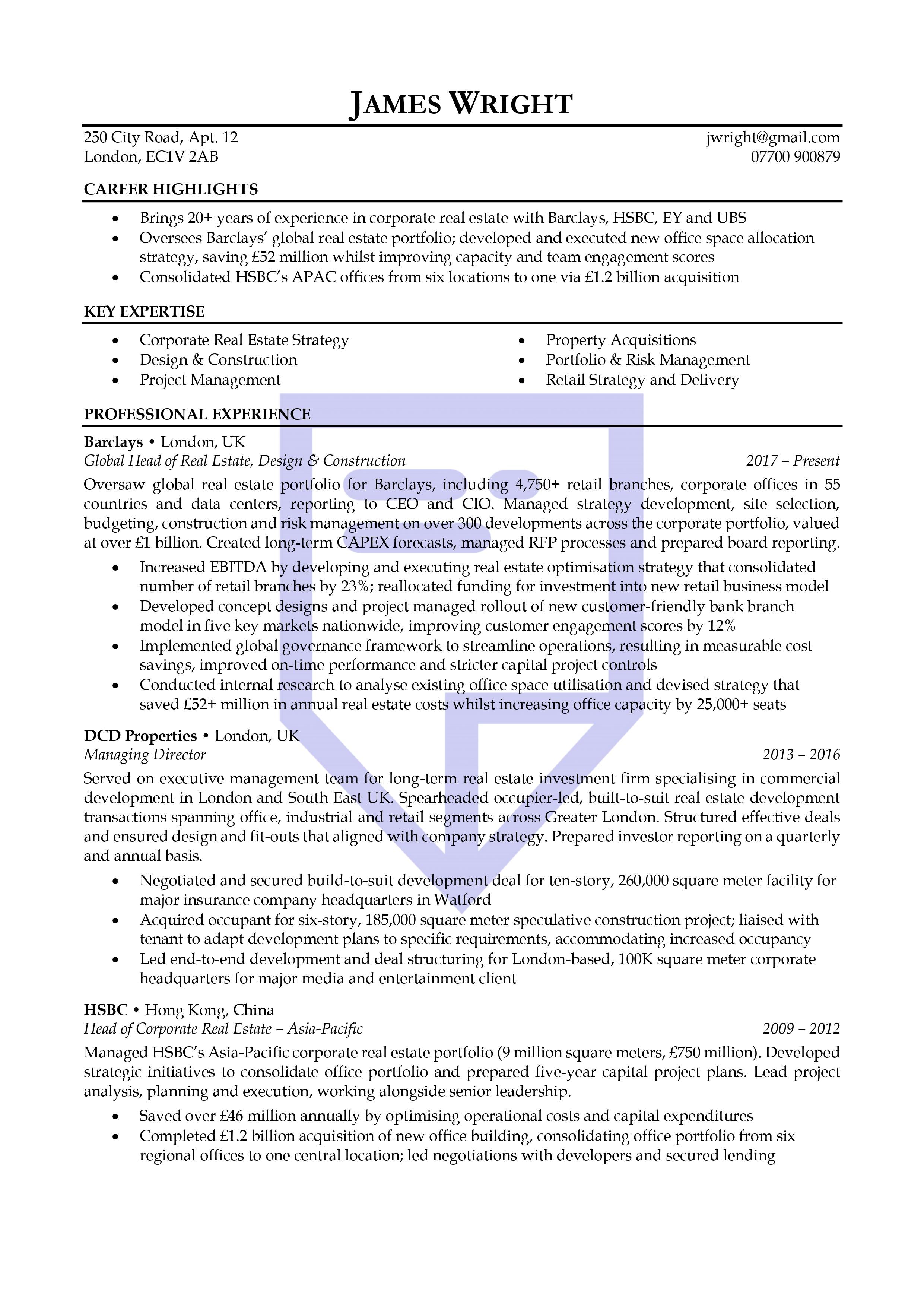 Real Estate CV Example