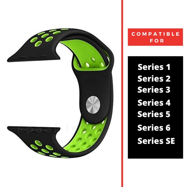 Black Green Dotted Silicone Strap For Apple Iwatch (42mm/44mm)