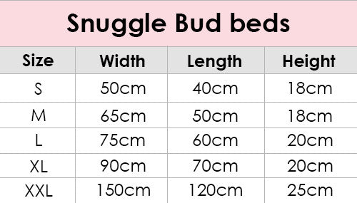 Snuggle Bud Dog Bed Size Guide Chart