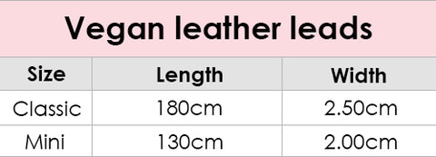 Vegan leather dog lead size guide.