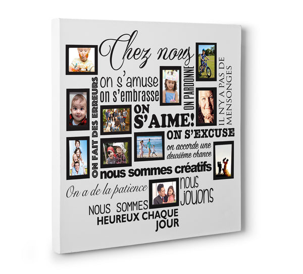 Tableau Chez Nous On S Aime En Photos 105x95 Cm Blanc Noir Stickers Beestick