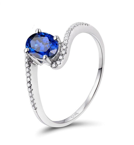 1.03 Ct deep blue Sapphire prong-setting ring with 14k white gold & diamond