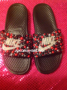 nike sandals red and black