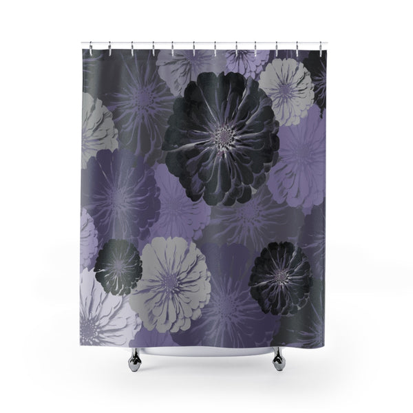 Purple and Gray Floral Print Shower Curtain - Metro Shower Curtains