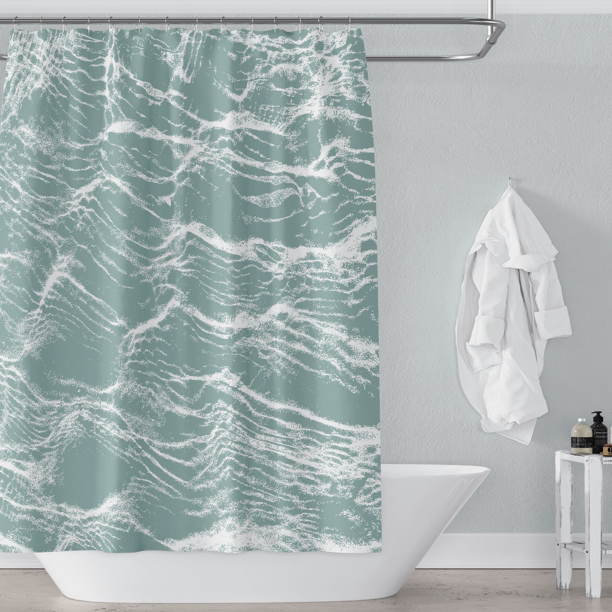 Aqua Green Large Scale Abstract Water Print Shower Curtain For