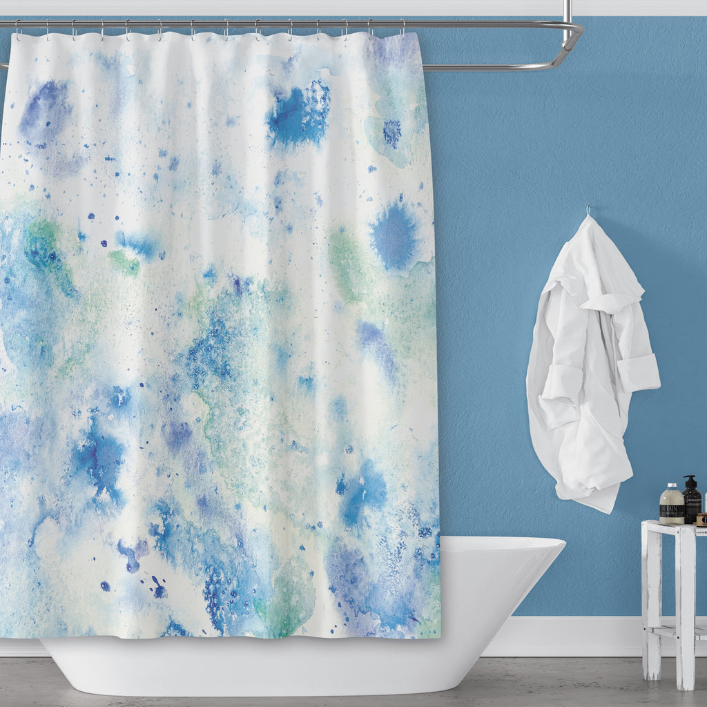 Etherial Blue Green Watercolor Shower Curtain For Modern Coastal Bat Metro Shower Curtains