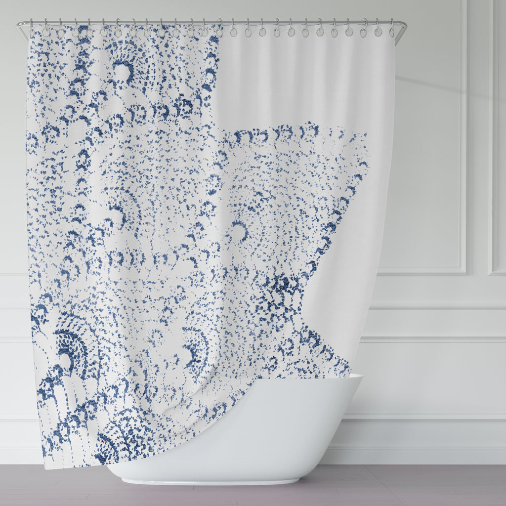 Navy Blue And White Lace Print Shower Curtain Metro Shower Curtains