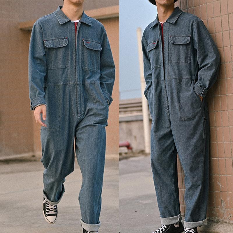 one piece denim jumpsuit mens