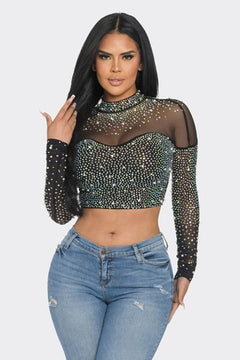 Black Embellished Crop Top