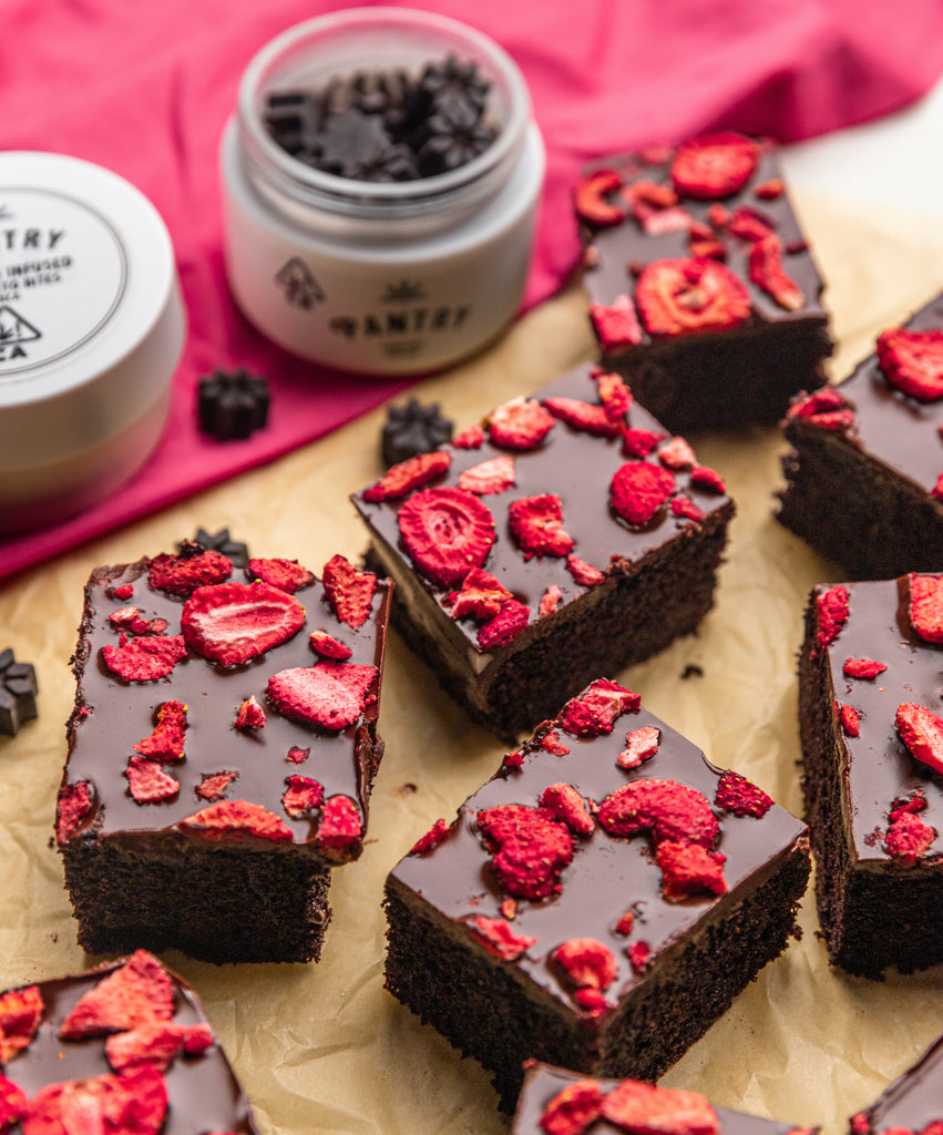 Paleo Chocolate Cake Bar topped with Strawberries