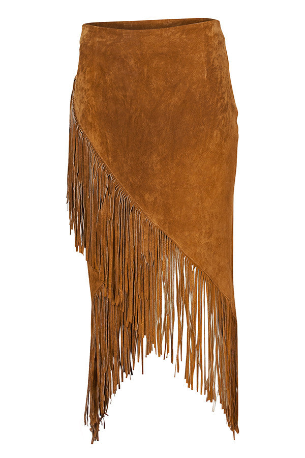 Brown suede skirt with fringe - Le Caniche Noir