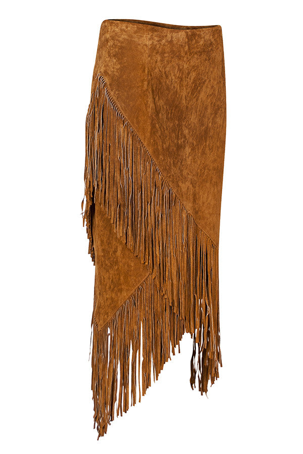 Brown suede skirt with fringe - Le Caniche Noir