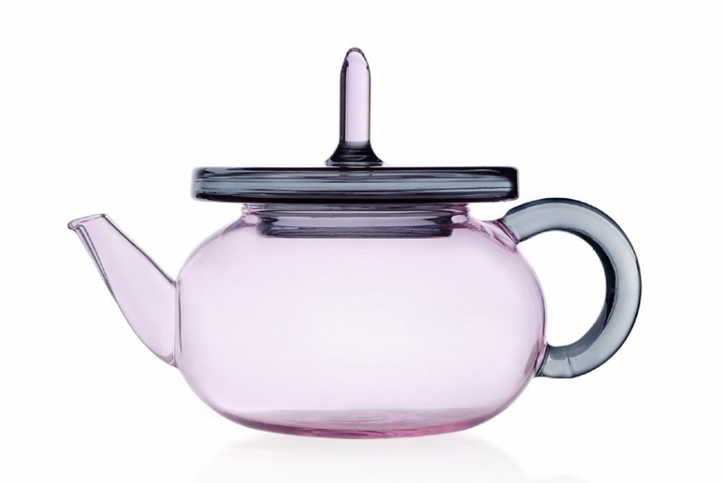 The Merlino Teapot made from pink borosilicate glass.