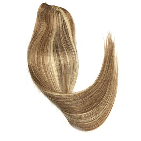 Clip In Hair Extensions Human Hair Dirty Blonde Highlights 16 Inch