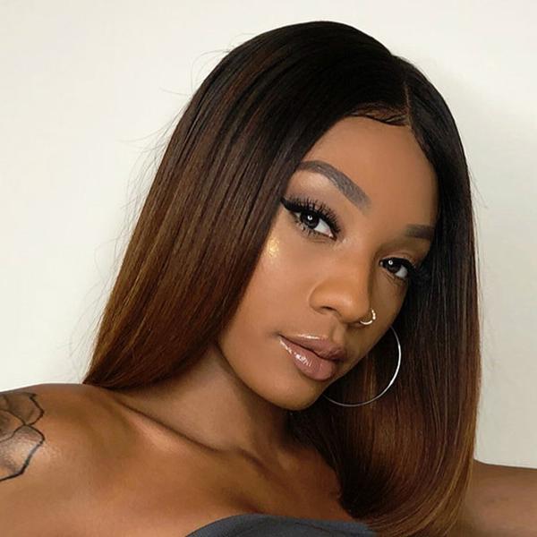 Short Straight Honey Blonde Ombre Lace Front Bob Hair Style Wigs