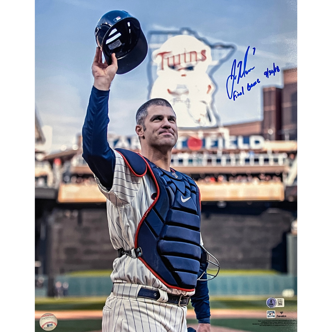 Joe Mauer Autographed Final Game 16x20 Photo w/ Final Game Inscription