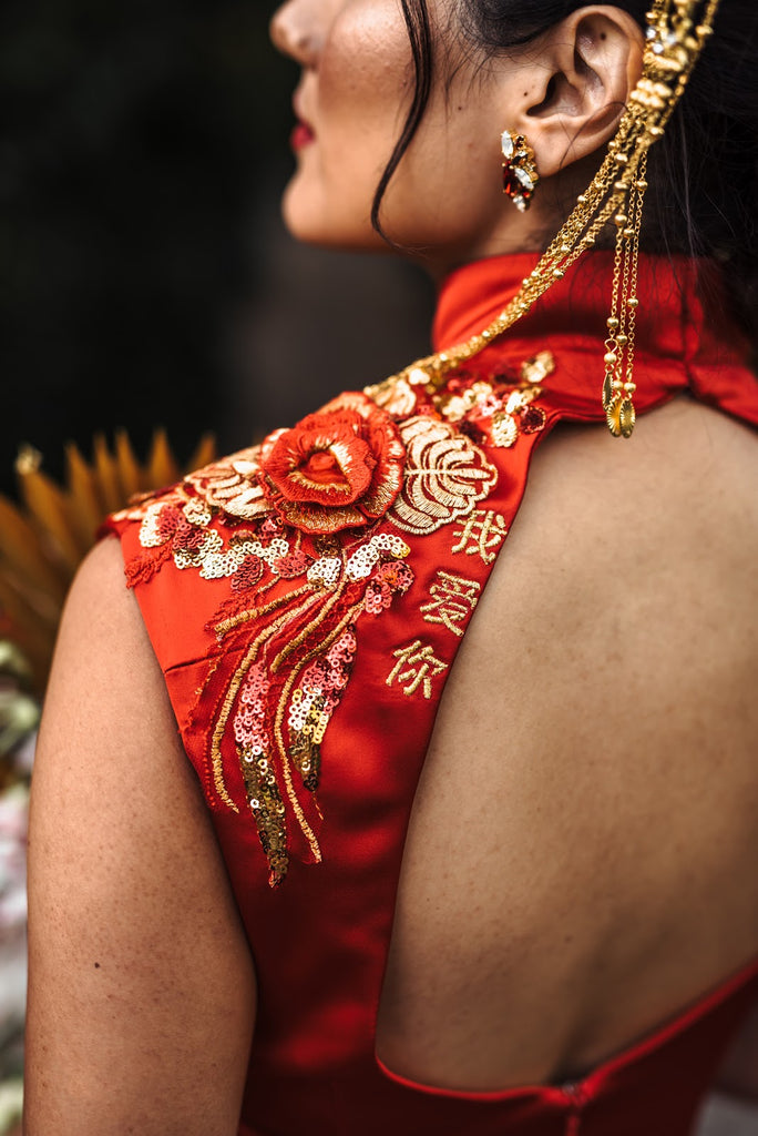 Modern Chinese and Salvadoran Minimony Wedding Cheongsam Dress
