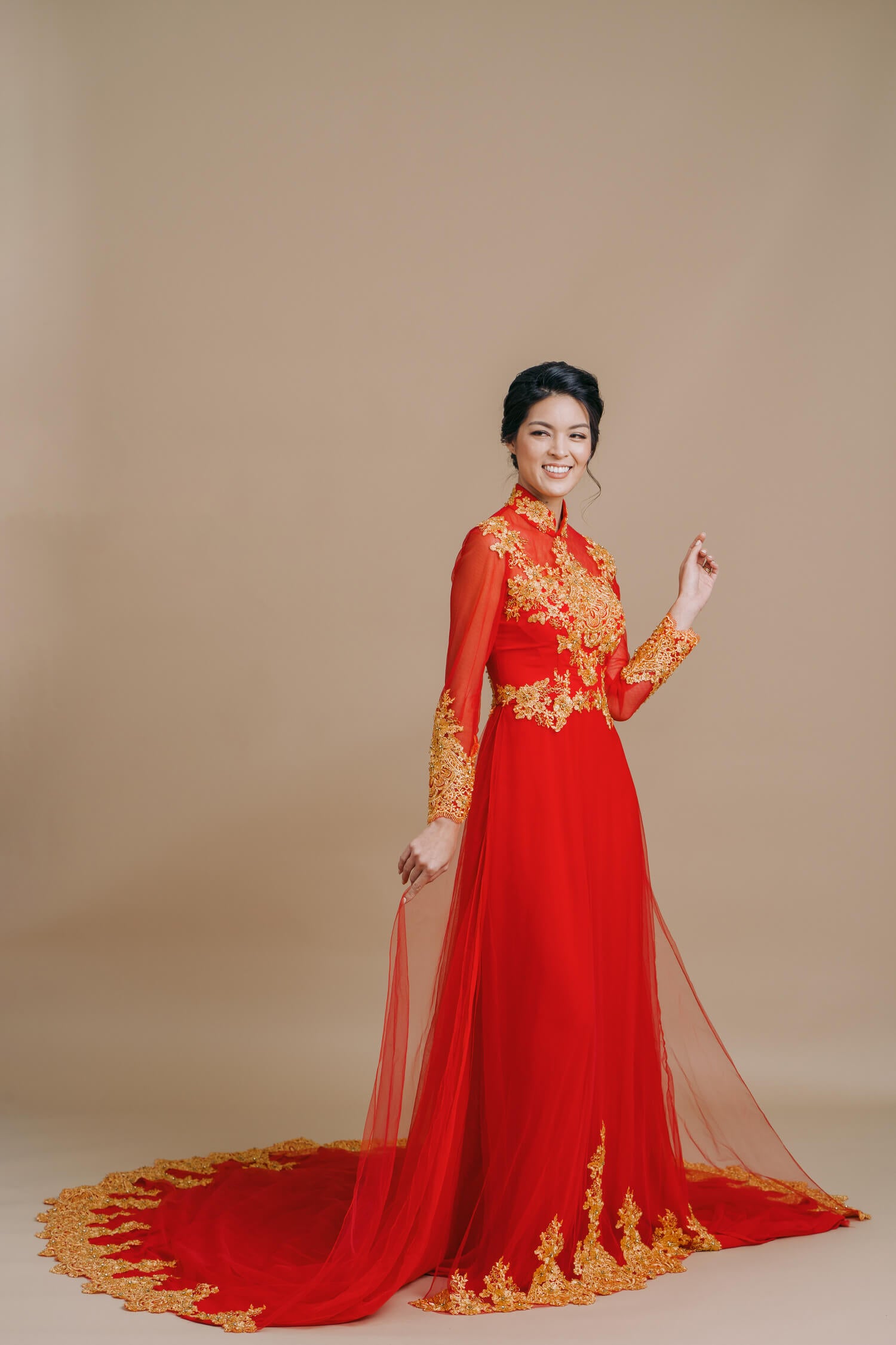 Traditional Vietnamese Wedding Dress Red And Gold Ao Dai East Meets