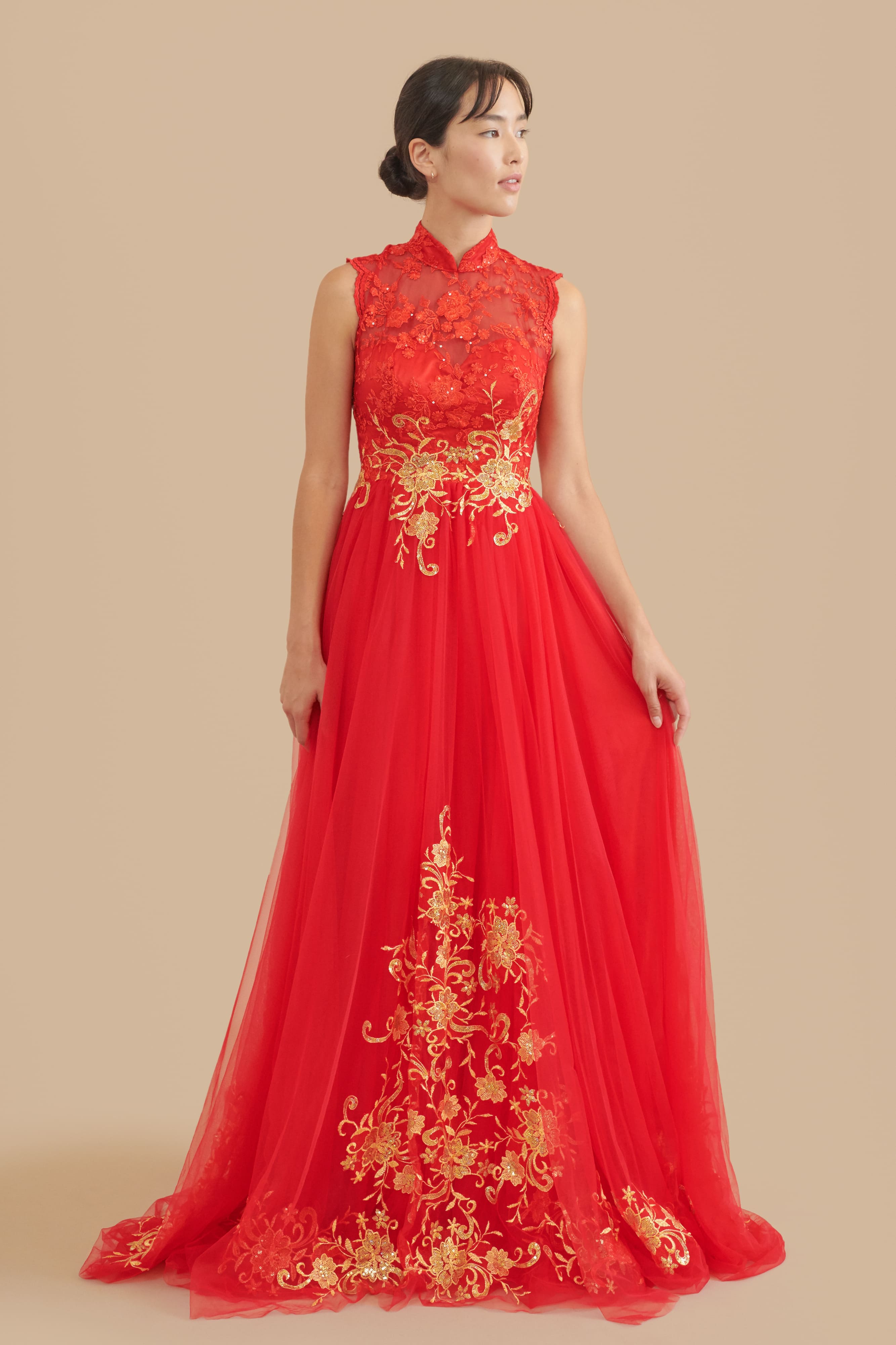 Mindy Bespoke Dress Modern Red & Gold Chinese Wedding Dress East