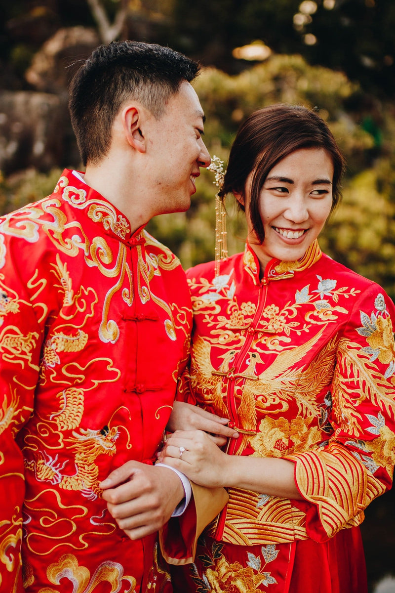 Matching Chinese Wedding Cheongsam & Jacket East Meets
