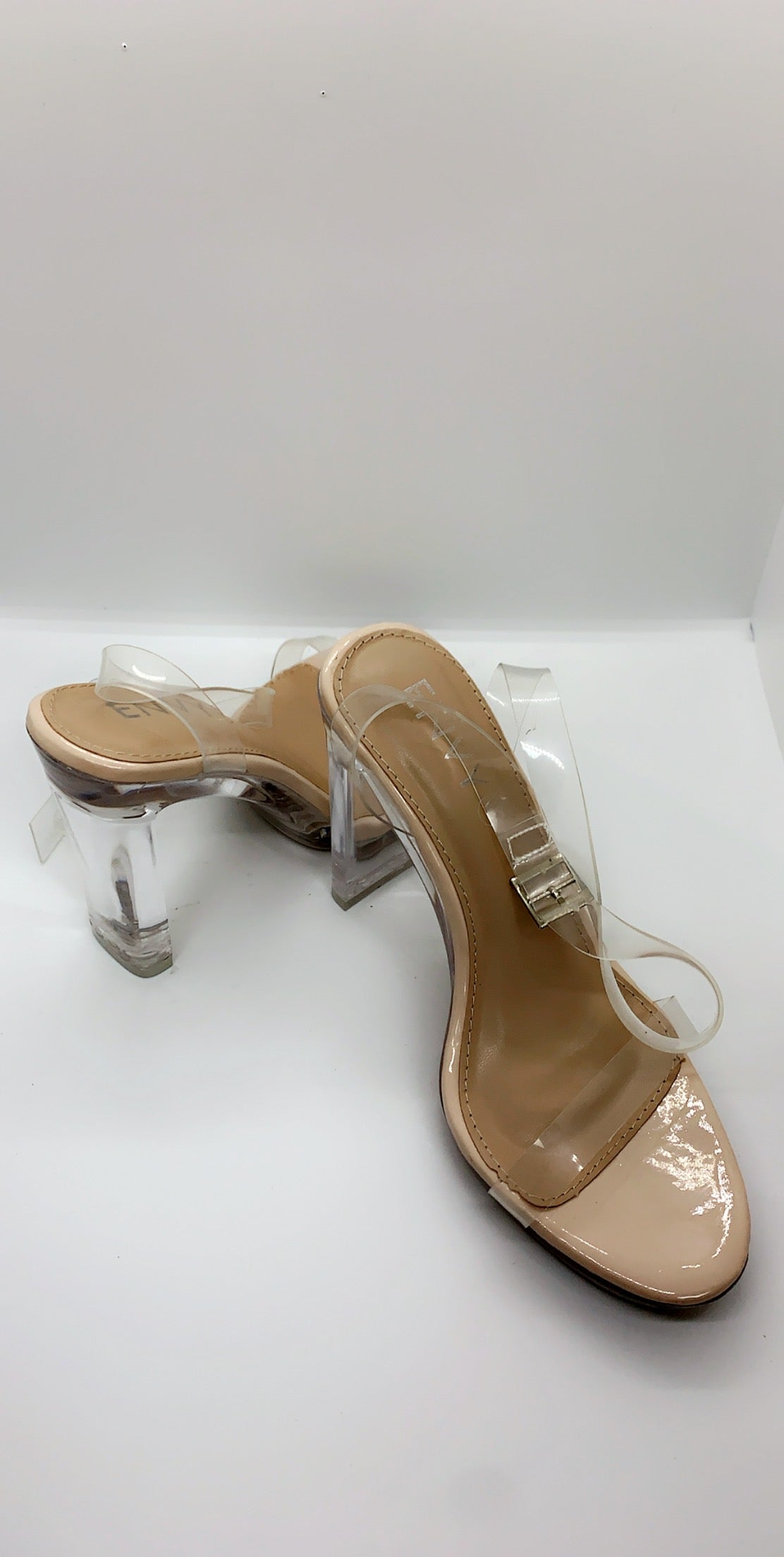 clear 2 part block heels