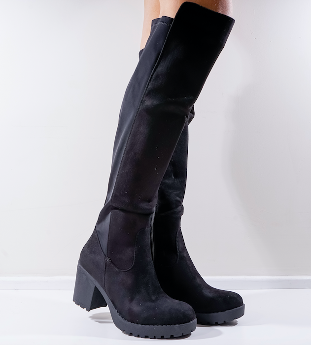 black suede chunky boots