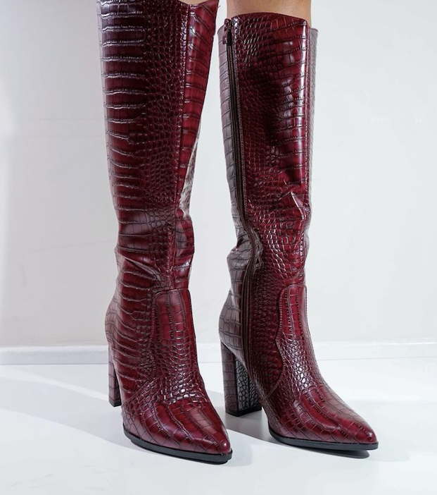 maroon croc boots