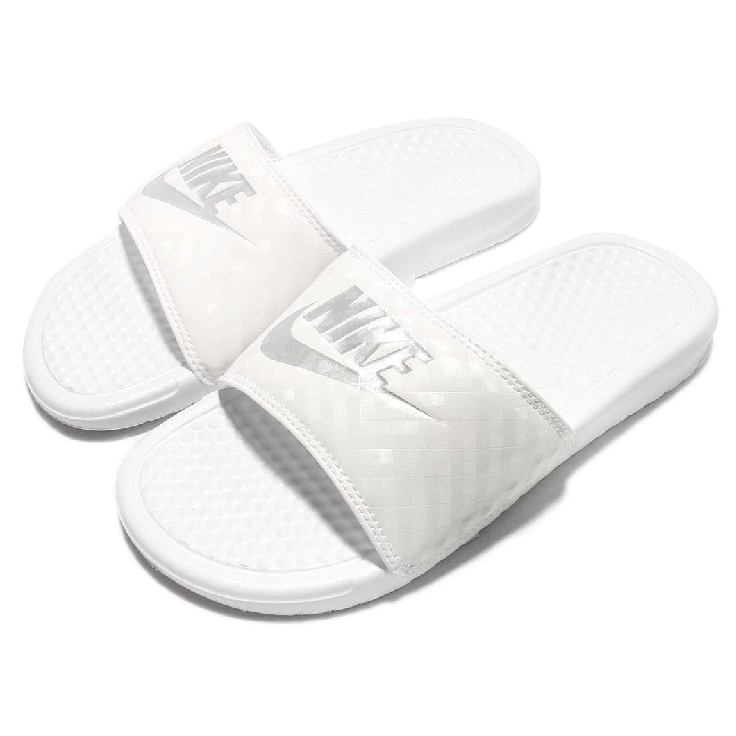 nike benassi slides white and silver