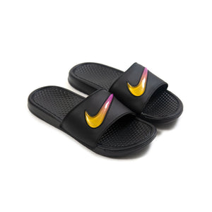 burgundy and gold nike sandals