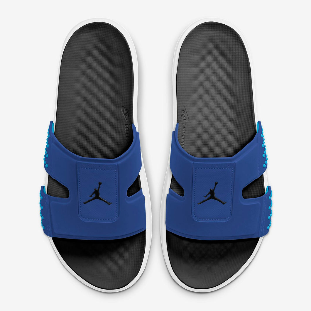 black and blue jordan slides