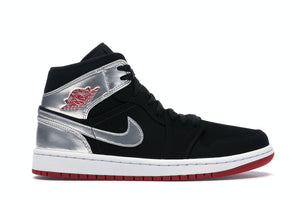 air jordan 1 mid black gym red metallic silver