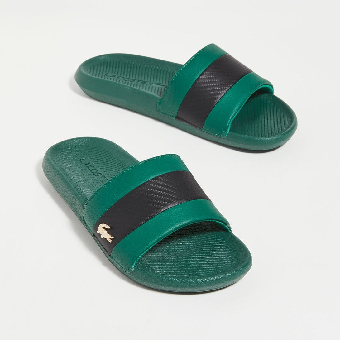 green lacoste slides