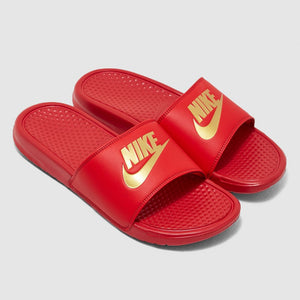 nike benassi slides red and gold