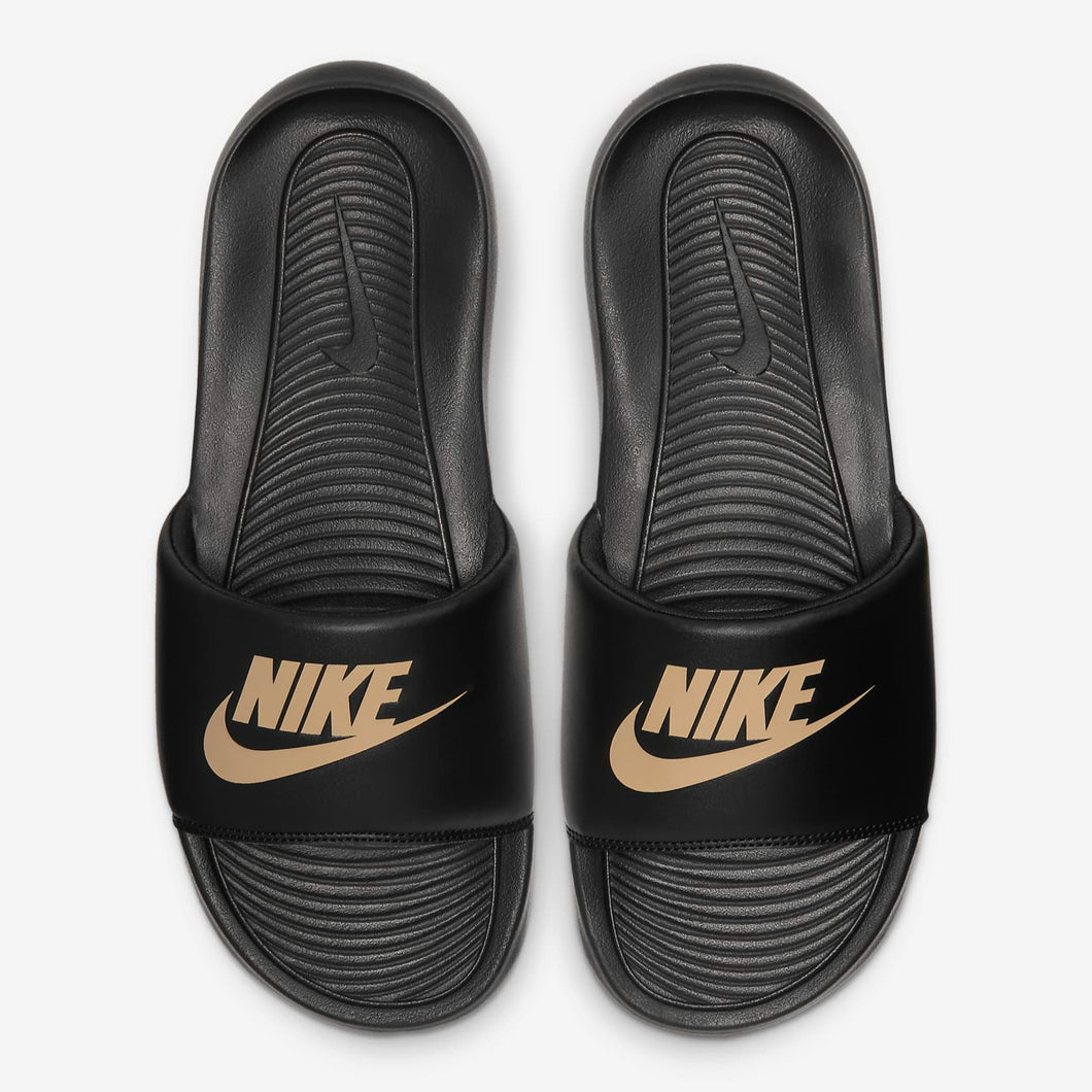 men's nike black gold slides