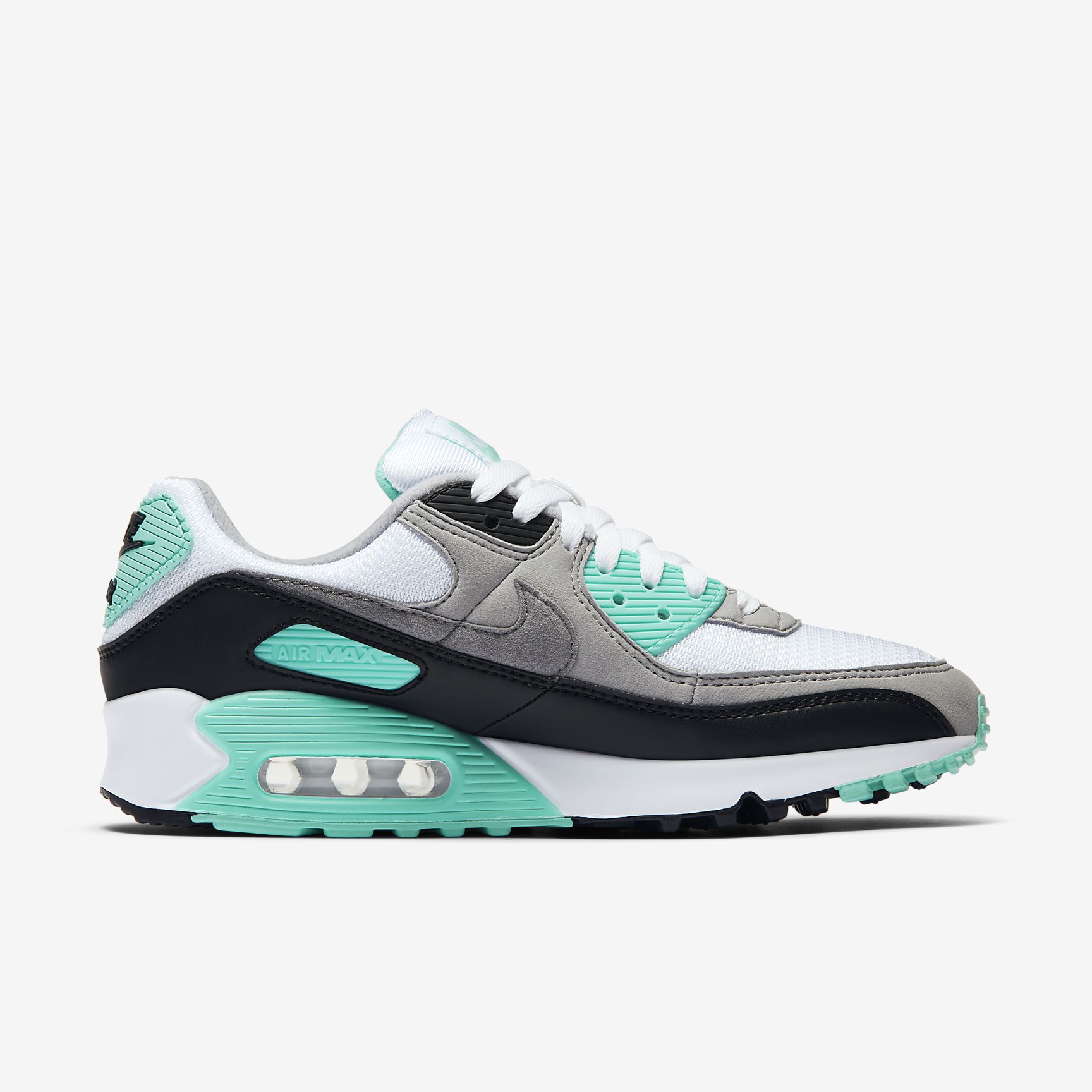 Women's Air Max 90 (White / Particle Grey Hyper Turquoise)(CD04 Trilogy Merch