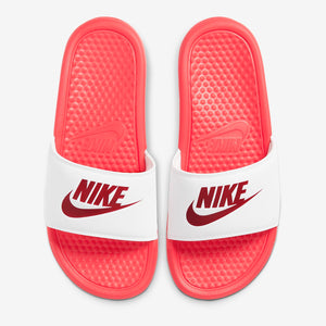 nike red and white slides