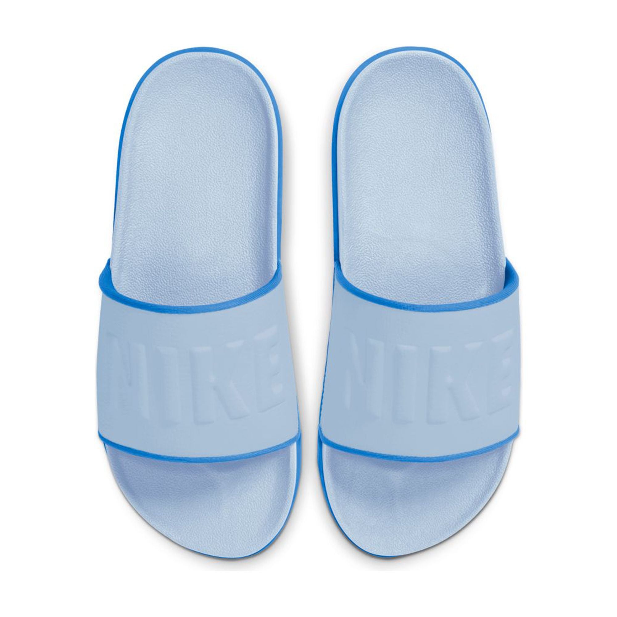 blue and white nike slides