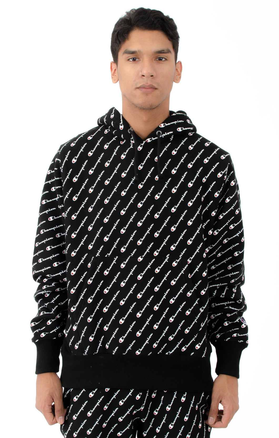 champion all over print black hoodie