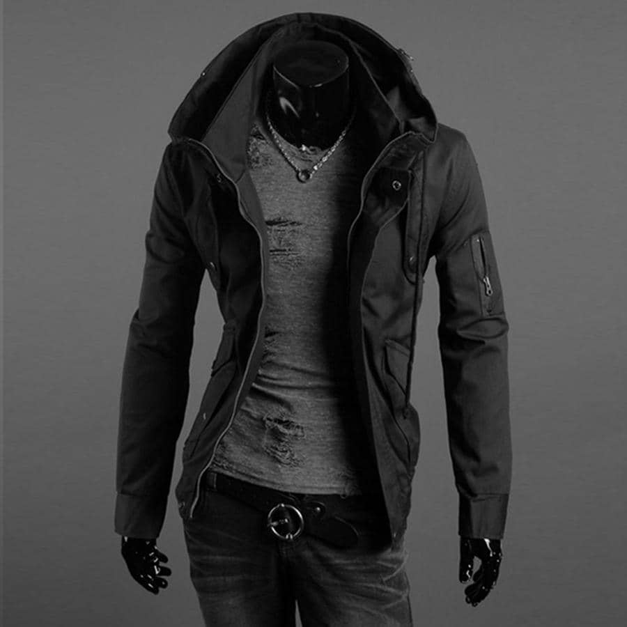 black military jacket with hood