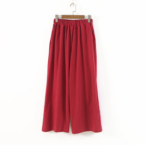 Johnature 2018 New Cotton Linen Soft Wide Leg Women Pants Elastic Waist Ankle-Length Solid Color Summer Loose Trouser
