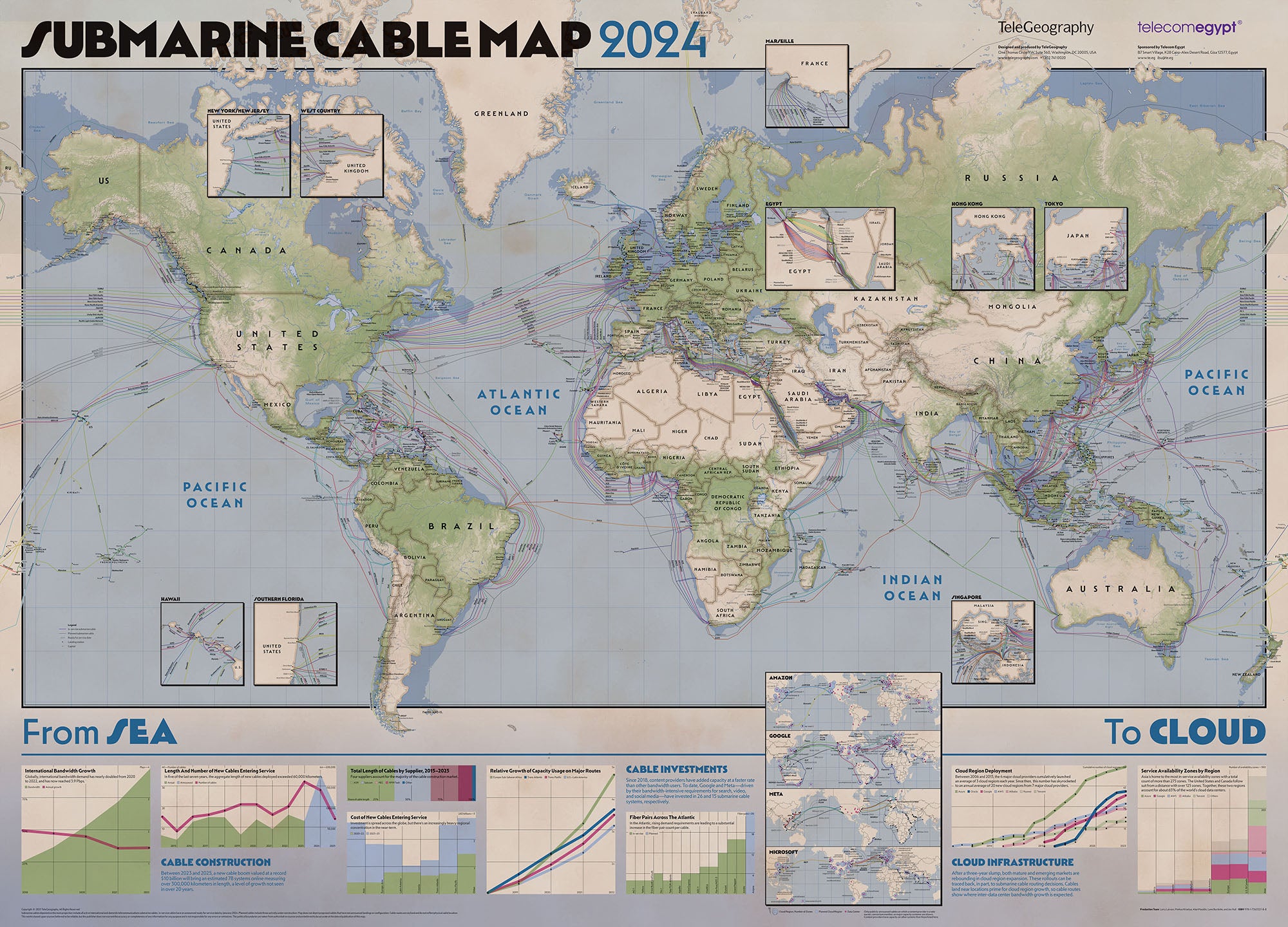 TeleGeography 2024 Submarine Cable Map (free shipping)