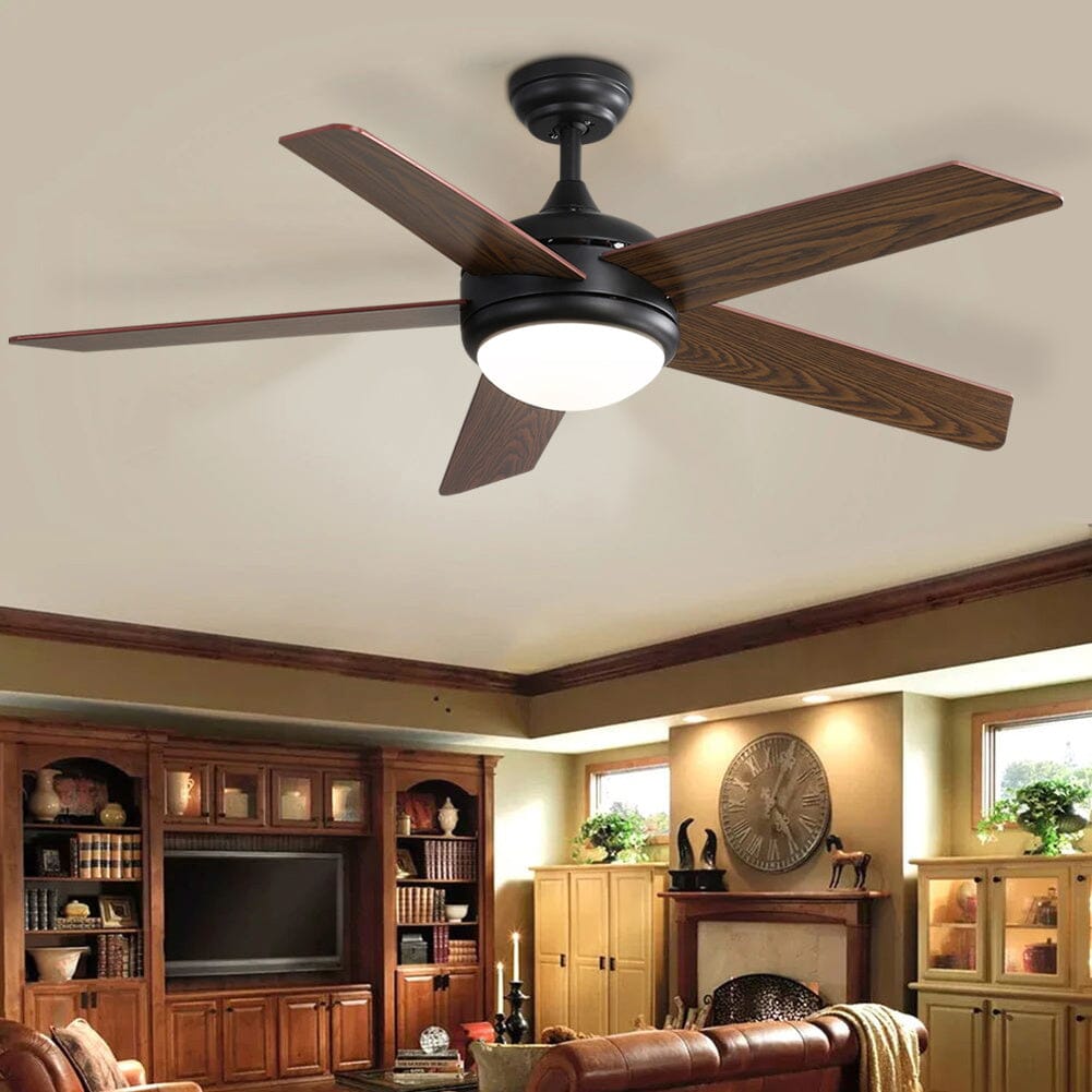 52 Inch Wooden Blades Ceiling Fan with LED Lamp Light Dimmable and Remote