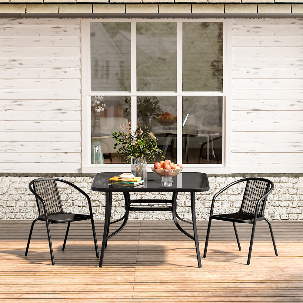 2 Seater Outdoor Table Square Tempered Glass Table and Garden Chairs