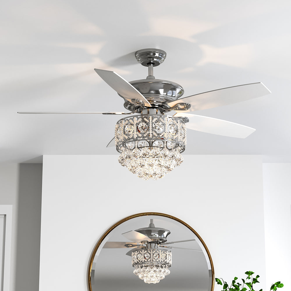 52 Inch LED Ceiling Fan 5 Blades Crystal Chandelier