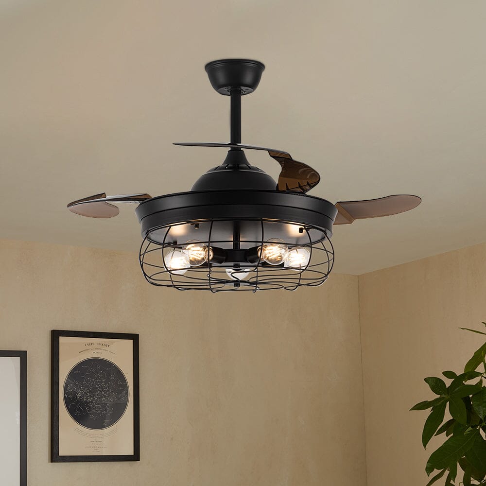 42 Inch Caged Style Ceiling Fan with Light 3 ABS Fan Blades