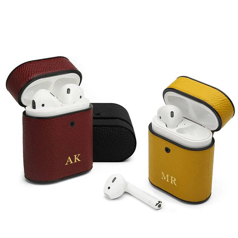 Perfectly personalized by your initials on our original Italian Leather Case Cover which fits AirPods covers! 